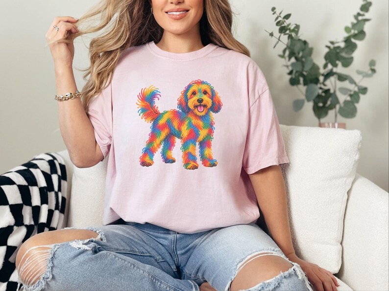 Cockapoo Shirt, Rainbow Dog Lover Gift, Colorful Puppy Tee, Doodle Mom Shirt, Dog Art Print image 2