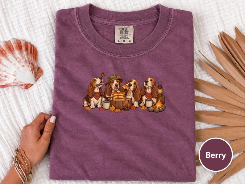 Basset Hound Shirt, Fall Camping Gift, Autumn Hound Dog Tee, Basset Hound Mom Sweatshirt, Camping Dog Lover Gift Bild 1