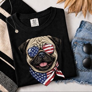 Comfort Colors Patriotisch Hondenshirt, Grappige Mopshond Sweatshirt, Patriotisch T-shirt met Amerikaanse Vlag en Mopshond, Shirt voor de Amerikaanse Onafhankelijkheidsdag (4 juli) afbeelding 10