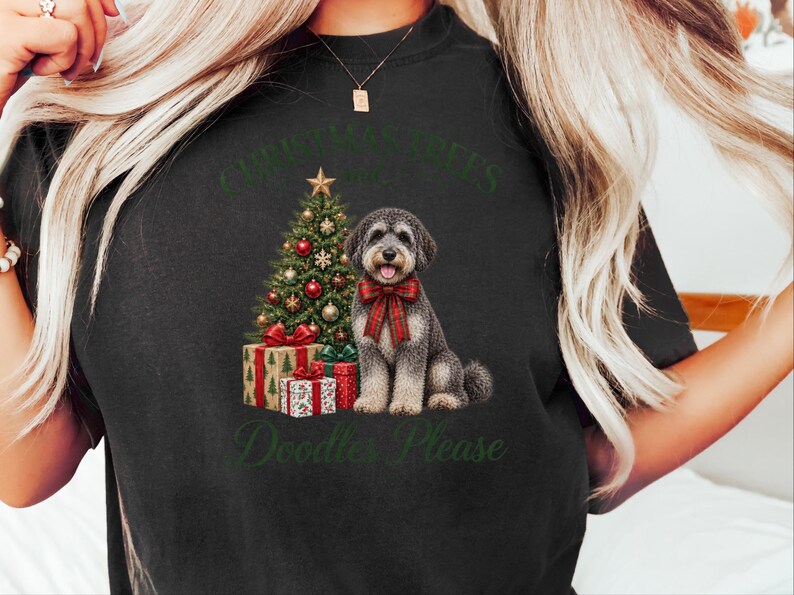 Schnoodle Christmas Shirt, Schnoodle Mom Gift, Christmas Trees and Doodles Please, Holiday Dog Lover Tee, Winter Pet Shirt image 9
