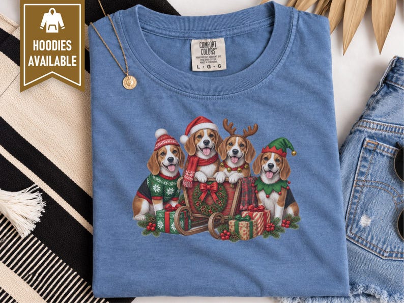 Christmas Dog Shirt, Beagle Lover Gift, Festive Santa Puppy Graphic Top, Christmas Dog Lover Gift, Beagle Christmas Shirt image 8