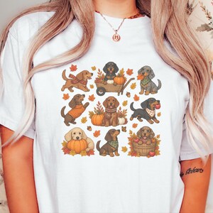 Fall Dachshund Shirt, Autumn Dog Lover Gift, Doxie Mom Tee, Cute Wiener Dog Shirt, Pumpkin Pet Lover Top imagen 9