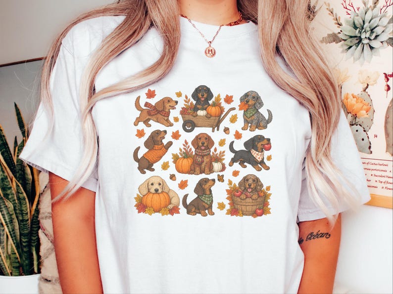 Fall Dachshund Shirt, Autumn Dog Lover Gift, Doxie Mom Tee, Cute Wiener Dog Shirt, Pumpkin Pet Lover Top imagen 9