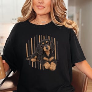 Dachshund Dog Shirt, Wiener Dog Mom Gift, Long Haired Doxie Tee, Dapple Dachshund Lover Present, Sausage Dog Art image 7