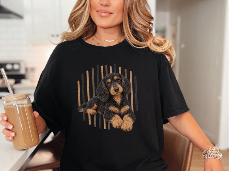 Dachshund Dog Shirt, Wiener Dog Mom Gift, Long Haired Doxie Tee, Dapple Dachshund Lover Present, Sausage Dog Art image 7