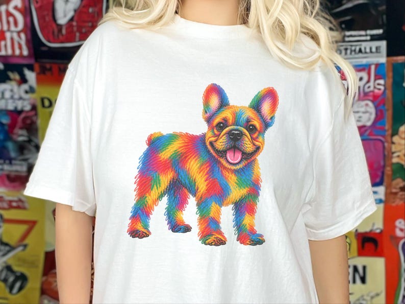 Frenchie Dog Shirt, Colorful Dog Art, French Bulldog Mom Gift, Frenchie Lover Present, Vibrant Pet Portrait Tee image 5
