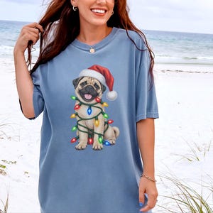 Pug Christmas Shirt, Christmas Pug Gift, Pug Lover Shirt, Holiday Pet Shirt, Santa Pug Tee image 3