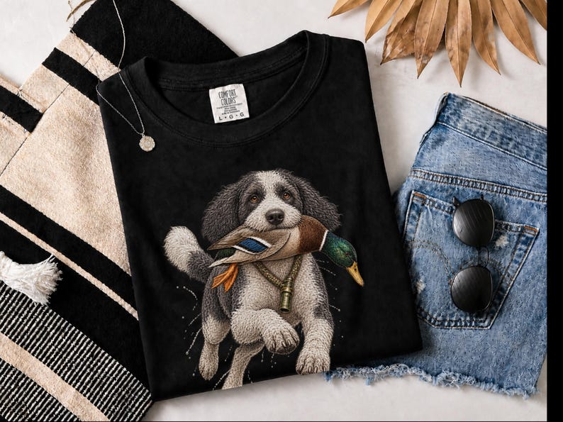 Sheepadoodle-Shirt, Geschenk für Entenjäger, Wasservogeljäger-Shirt, Sheepadoodle-Papa, Jagdhund-Kunst, Outdoor-Jagd-Shirt Bild 7