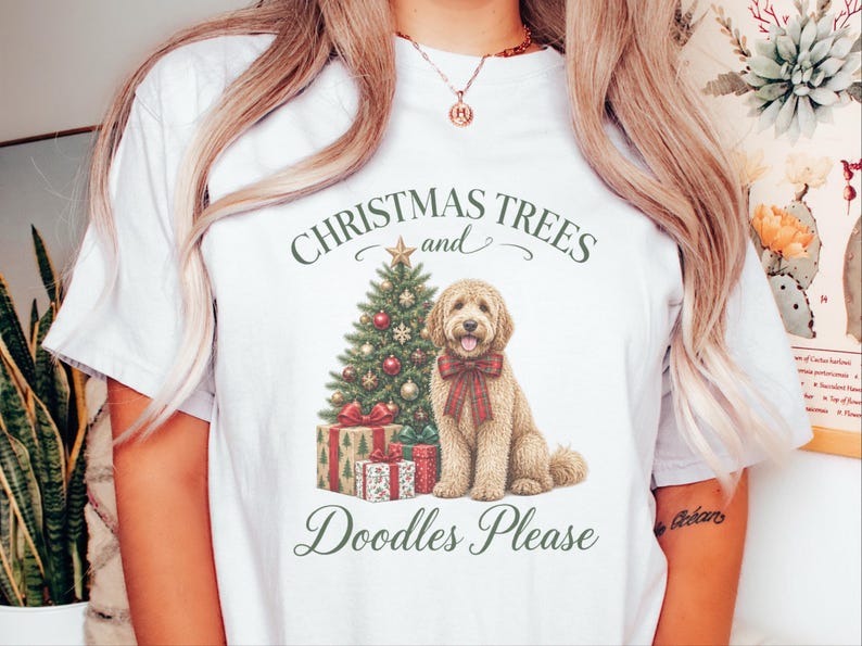 Goldendoodle Christmas Shirt, Christmas Trees And Doodles Please, Goldendoodle Mom Gift, Holiday Dog Sweatshirt, Doodle Lover Present image 7