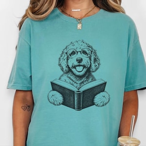 Goldendoodle Shirt, Book Lover Gift, Dog Reading Shirt, Doodle Mom Gift, Bookish Dog Tee, Vintage Doodle Shirt, Reader Gift image 7