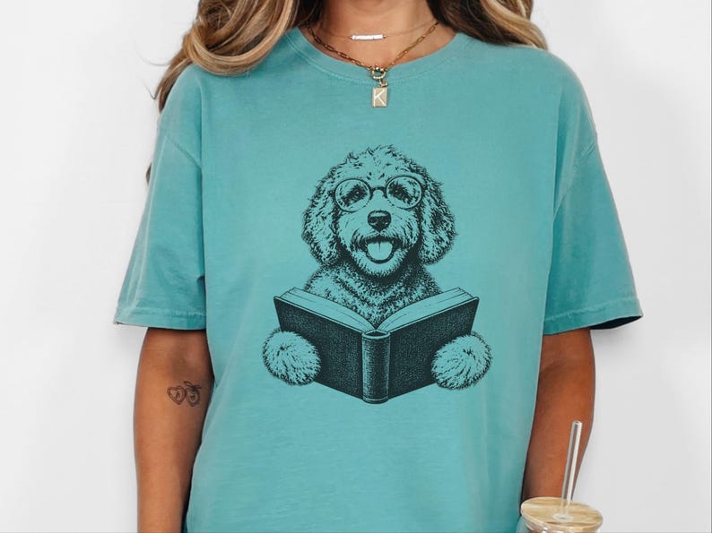Goldendoodle Shirt, Book Lover Gift, Dog Reading Shirt, Doodle Mom Gift, Bookish Dog Tee, Vintage Doodle Shirt, Reader Gift image 7