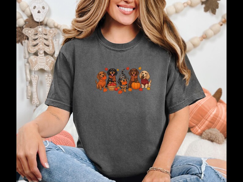 Dachshund Fall Shirt, Autumn Dog Lover Gift, Wiener Dog Sweater, Cute Fall Doxie Tee, Sausage Dog Fall Shirt imagen 10
