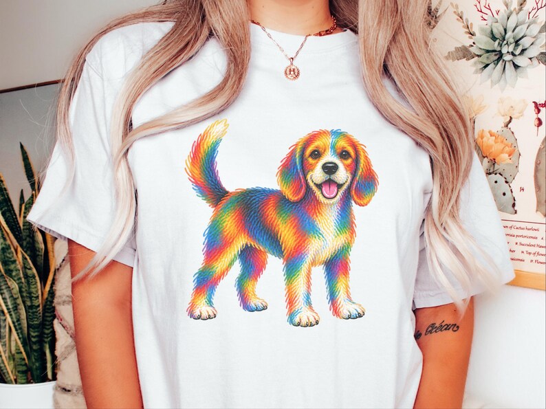 Camiseta de Beagle, Regalo colorido para amantes de los perros, Camiseta de cachorro arcoíris, Regalo para mamás de Beagle, Camiseta gráfica para dueños de perros imagen 8