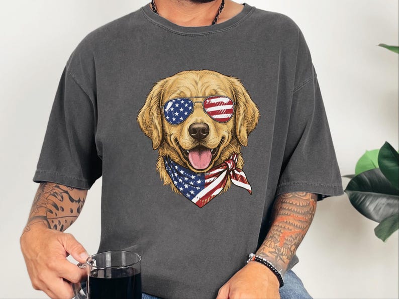 Comfort Colors Patriotic Golden Retriever Shirt, American Flag USA Independence Day Tee, Fourth of July Dog Mom Clothing, Patriotic Dog Gift image 7