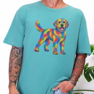 Colorful Dog Shirt, Dog Lover Gift, Golden Retriever Tee, Rainbow Pet Owner Present, Doodle Art Shirt image 6