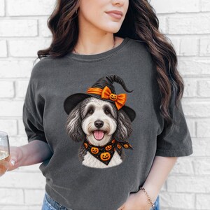 Halloween Dog Shirt, Sheepadoodle Gift, Witch Dog Shirt, Sheepadoodle Mom, Spooky Dog Tee, Doodle Mom Gift image 3