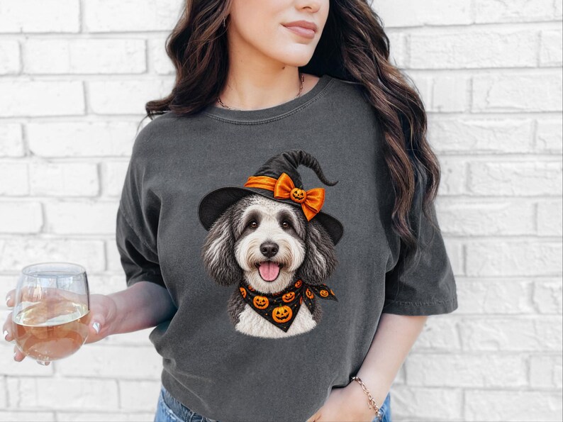 Halloween Dog Shirt, Sheepadoodle Gift, Witch Dog Shirt, Sheepadoodle Mom, Spooky Dog Tee, Doodle Mom Gift image 3