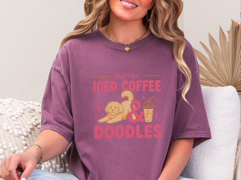 Comfort Colors Dog Coffee Tee, Goldendoodle Labradoodle Mom Iced Coffee Crewneck, Iced Coffee, Doodles and Good Vibes Sweatshirt image 9