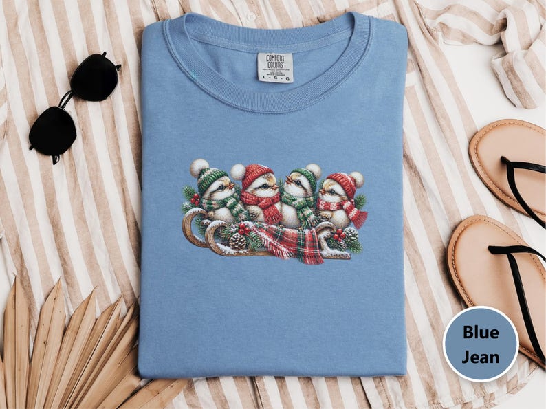 Christmas Birds Shirt, Holiday Bird Lover Gift, Winter Wildlife Tee, Cute Animal Sweatshirt, Festive Christmas Bird Shirt image 1