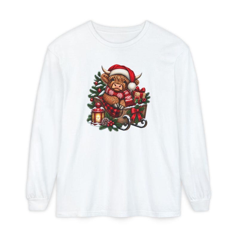 Christmas Highland Cow Sweatshirt, Santa Cow Holiday Gift, Festive Farm Animal Shirt, Winter Cow Lover Tee image 14