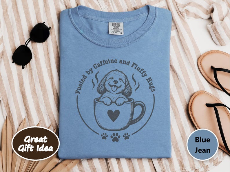 Goldendoodle Mom Shirt, Coffee Lover Gift, Doodle Dog Tee, Fueled by Caffeine and Fluffy Hugs, Puppy Owner Top, Coffee Weather Shirt image 8