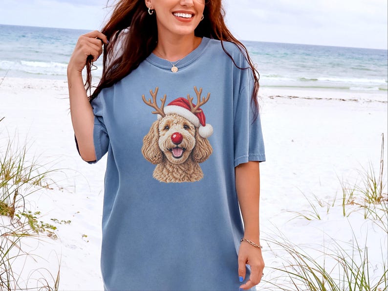Christmas Goldendoodle Shirt, Goldendoodle Mom Gift, Holiday Dog Sweater, Rudolph Red Nose Doodle Crewneck, Festive Pet Lover Apparel image 1
