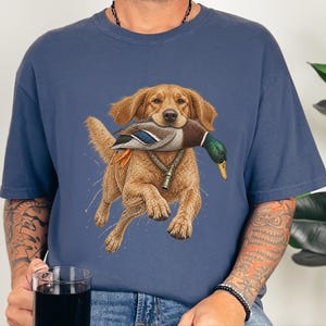 Golden Retriever Hunting Shirt, Duck Hunter Gift, Waterfowl Hunting Tee, Bird Dog Art Shirt, Duck Season Shirt, Outdoor Sportsman Gift image 1