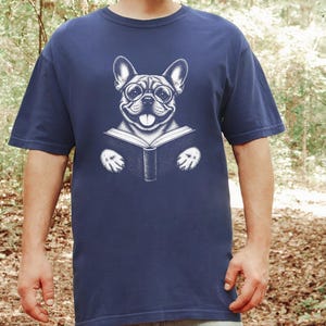 French Bulldog Reading Shirt, Bookish Dog Tee, Frenchie Mom Gift, Dog Lover Book Tee, Vintage French Bulldog Shirt image 8