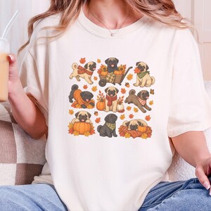 Camiseta de perro pug, regalo para mamá de pug, sudadera de otoño para perros, camiseta para amantes de los pugs, camiseta de calabaza de otoño imagen 8
