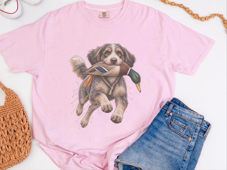 Aussiedoodle T-shirt voor de eendenjacht, cadeau voor watervogeljagers, retro natuur T-shirt, T-shirt voor eendenjagers afbeelding 8