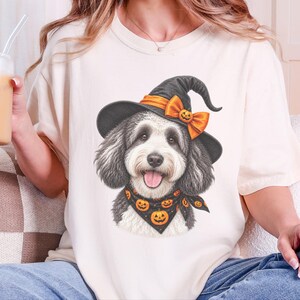 Halloween Dog Shirt, Sheepadoodle Gift, Witch Dog Shirt, Sheepadoodle Mom, Spooky Dog Tee, Doodle Mom Gift image 4