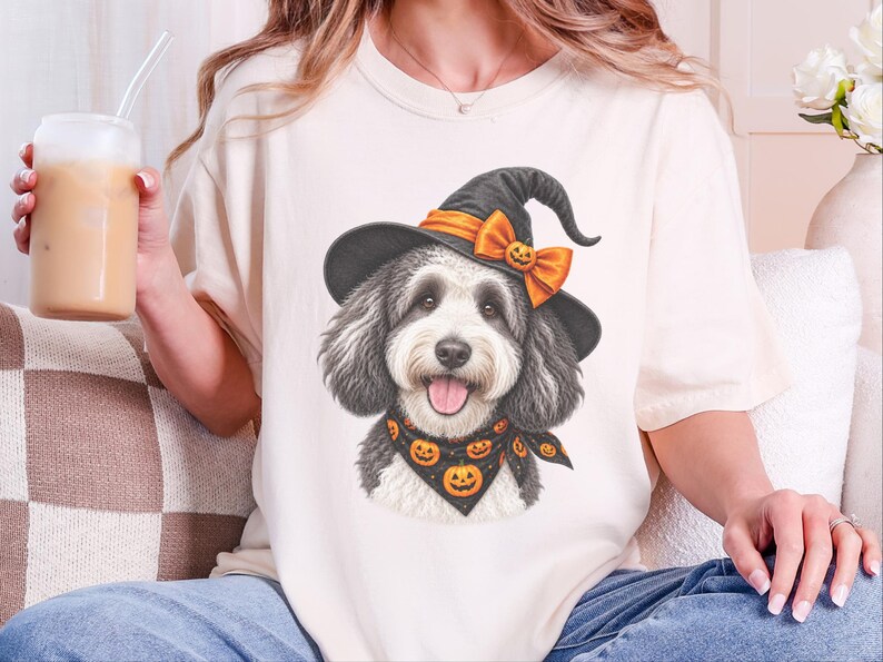 Halloween Dog Shirt, Sheepadoodle Gift, Witch Dog Shirt, Sheepadoodle Mom, Spooky Dog Tee, Doodle Mom Gift image 4