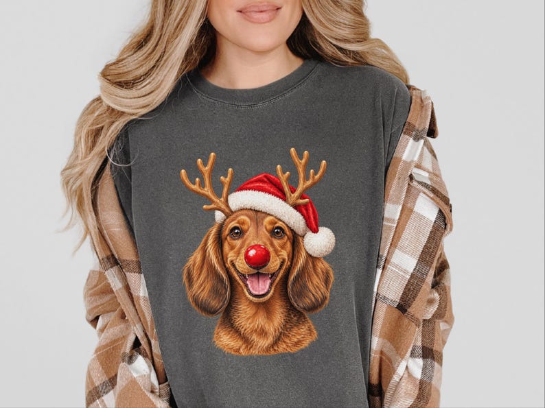 Weihnachtsshirt mit Dackel, Weihnachtsgeschenk für Dackel, Festlicher Hundepullover, Dackel-Mama-Shirt, Festliches T-Shirt für Hundeliebhaber Bild 3