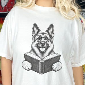 Bookish Dog Tee, German Shepherd Mom Gift, Dog Lover Book Tee, Library Shirt, German Shepherd Dad Gift, Reading Teacher Shirt image 9
