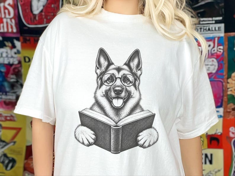 Bookish Dog Tee, German Shepherd Mom Gift, Dog Lover Book Tee, Library Shirt, German Shepherd Dad Gift, Reading Teacher Shirt image 9