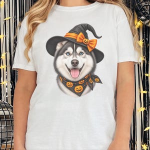 Halloween Husky Shirt, Husky Dog Mom Gift, Spooky Witch Dog Tee, Pet Lover Halloween Shirt image 7