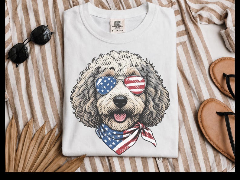 Comfort Colors Sheepadoodle Patriotic Sweatshirt, Independence Day Goldendoodle Sweatshirt, Fourth of July Sheepadoodle Shirt immagine 1