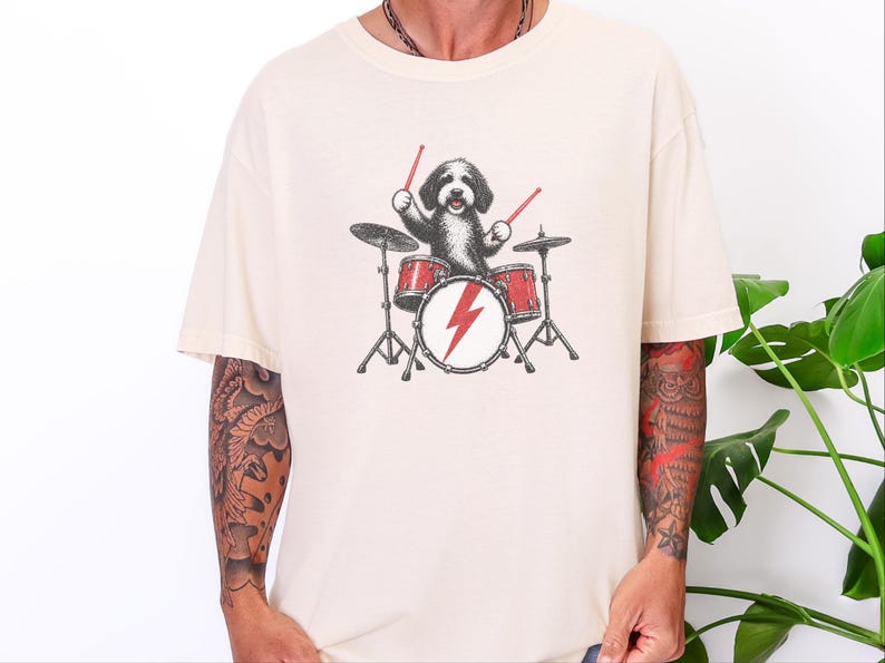 Rockmusiker, trummis, presentidé, hundälskare, rockstjärna, hund bild 7