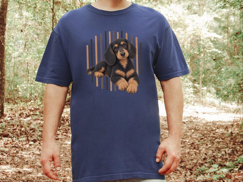 Dachshund Dog Shirt, Wiener Dog Mom Gift, Long Haired Doxie Tee, Dapple Dachshund Lover Present, Sausage Dog Art image 6