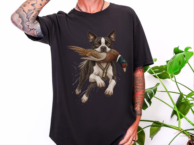 Boston Terrier Shirt, Pheasant Hunting Gift, Bird Hunter Tee, Outdoorsman Gift, Hunting Dog Shirt image 8
