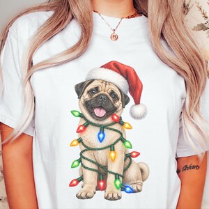 Pug Christmas Shirt, Christmas Pug Gift, Pug Lover Shirt, Holiday Pet Shirt, Santa Pug Tee image 4