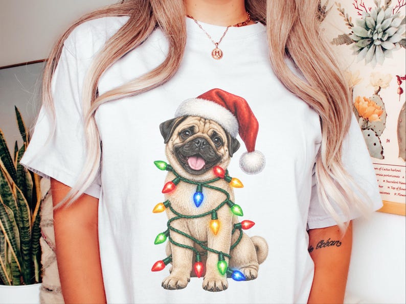 Pug Christmas Shirt, Christmas Pug Gift, Pug Lover Shirt, Holiday Pet Shirt, Santa Pug Tee image 4