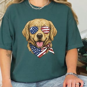 Comfort Colors Patriotic Golden Retriever Shirt, American Flag USA Independence Day Tee, Fourth of July Dog Mom Clothing, Patriotic Dog Gift image 5