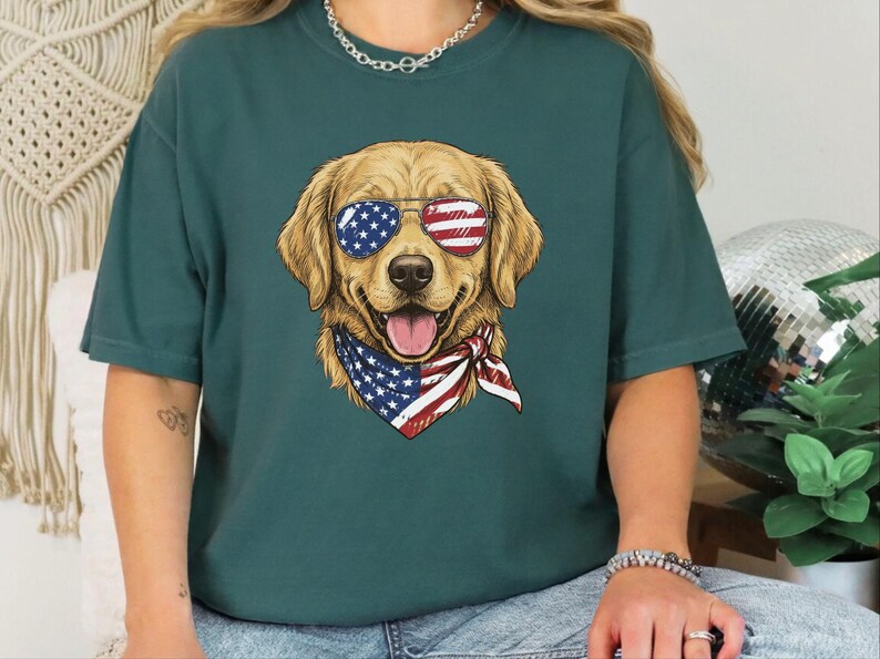 Comfort Colors Patriotic Golden Retriever Shirt, American Flag USA Independence Day Tee, Fourth of July Dog Mom Clothing, Patriotic Dog Gift image 5