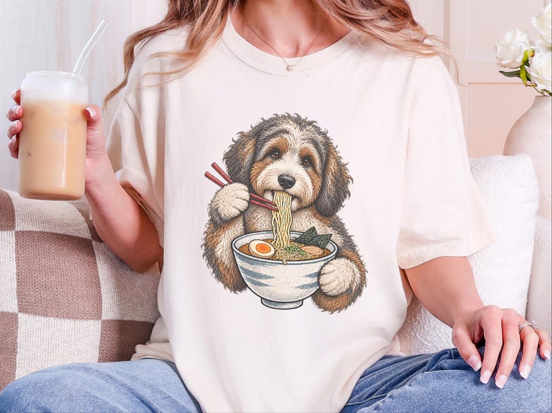 Ramen-tröja för japansk matälskare, rolig nudelhundtröja, ramen-skål med grafisk design bild 4