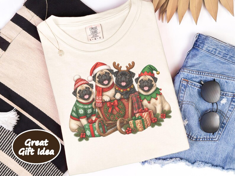 Christmas Pug Shirt, Pug Lover Gift, Holiday Dog Tee, Festive Puppy Sweatshirt, Christmas Pet Shirt image 5