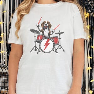 Beagle Shirt, Beagle Drummer Gift, Rock Dog Music Lover Tee, Drummer Dad Shirt, Funny Beagle Lover Gift, Retro Rock Band Shirt image 6