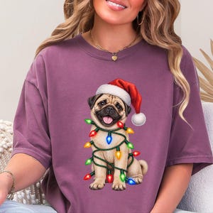Pug Christmas Shirt, Christmas Pug Gift, Pug Lover Shirt, Holiday Pet Shirt, Santa Pug Tee image 2