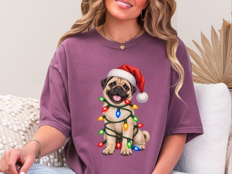 Pug Christmas Shirt, Christmas Pug Gift, Pug Lover Shirt, Holiday Pet Shirt, Santa Pug Tee image 2