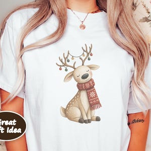 Whimsical Reindeer Christmas Shirt, Cozy Holiday Deer Sweatshirt, Cute Woodland Winter Tee image 5